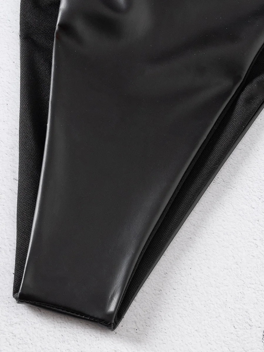 Sexy Kunstleder Bikini Damen – Micro Tanga Zweiteiler aus PU-Leder
